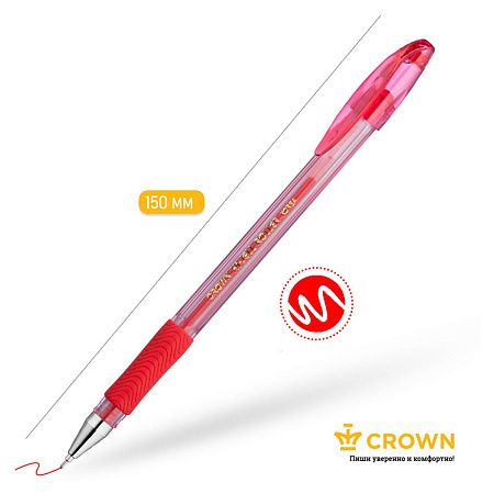 Ручка гелевая Crown "Hi-Jell Needle Grip" красная, 0,7мм, грип, игольчатый стержень, штрих-код 