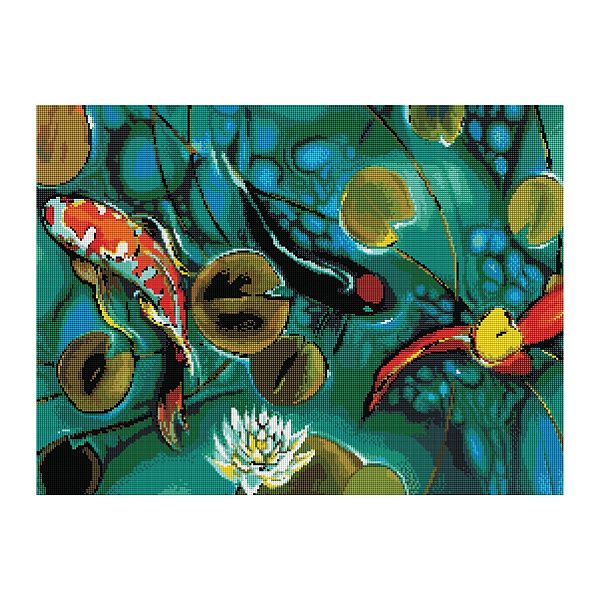 Алмазная мозаика ТРИ СОВЫ "Японские карпы", 50*70см, холст, картонная коробка с пластиковой ручкой