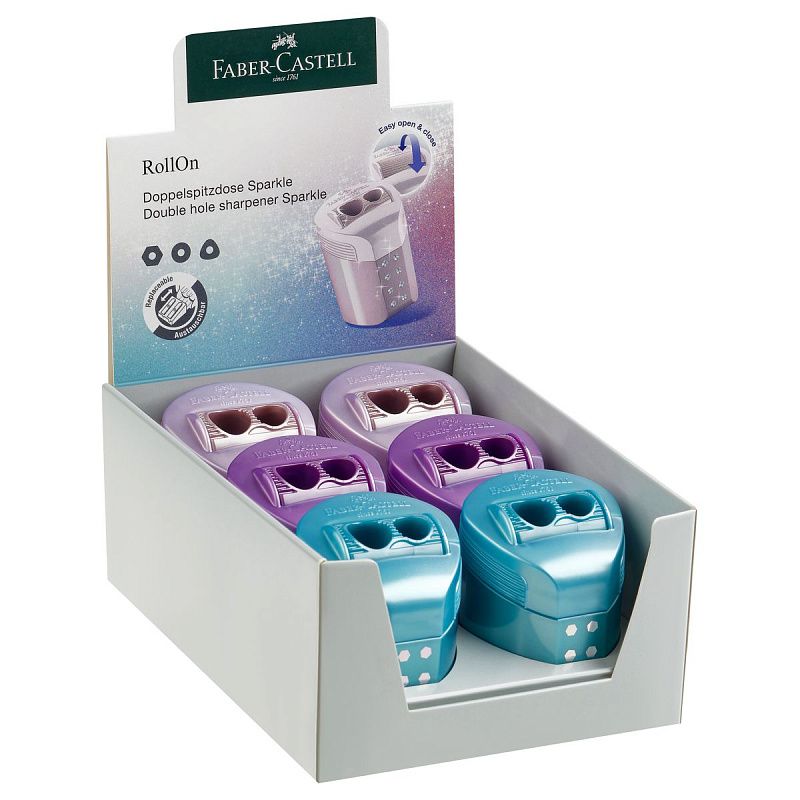 Точилка пластиковая Faber-Castell "Sparkle" 2 отверстия, контейнер, ассорти 