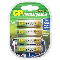 Батарейки аккумуляторные КОМПЛЕКТ 4 шт., GP, АА (HR6), Ni-Mh, 2700 mAh, блистер, 270AAHC-2DECRC4