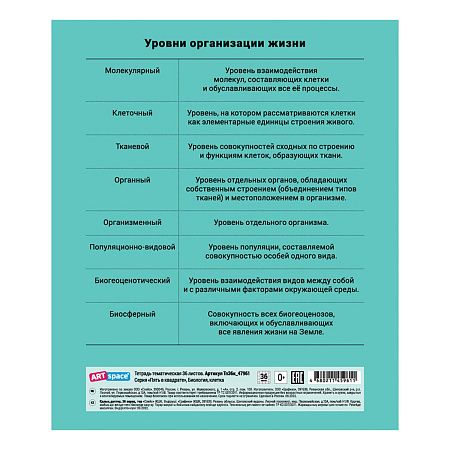 Тетрадь предметная 36л. ArtSpace "Пять в квадрате" - Биология, эконом