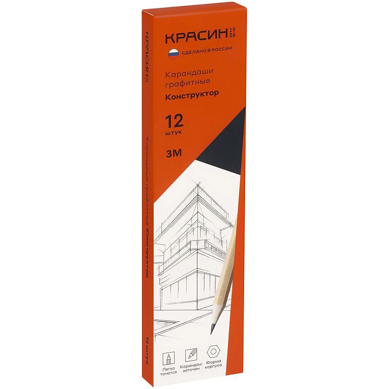 Карандаш ч/г Красин "Конструктор" 3М (3B) шестигран., заточен. 