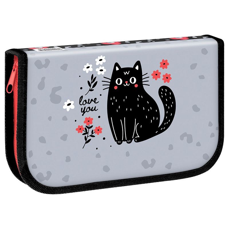 Пенал 1 отделение, 200*130 ArtSpace "Black Cat with Flower", ламинированный картон