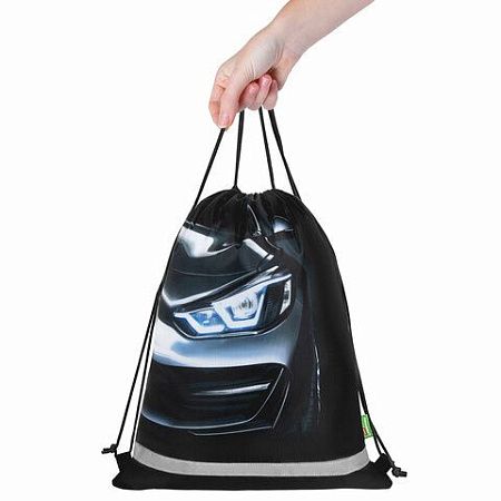 Мешок для обуви BRAUBERG KIDS, светоотражающая полоса, 46х36 см, Dark car, 273439 