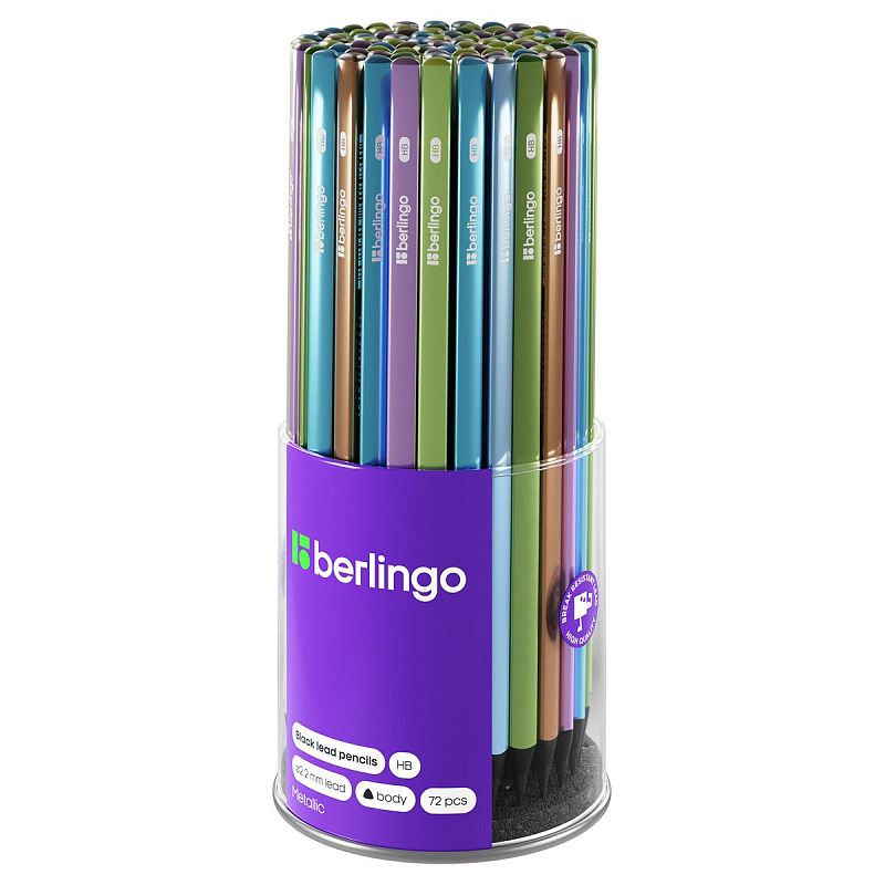Карандаш ч/г Berlingo "Metallic" HB, черное дерево, трехгранный, заточен., ассорти 