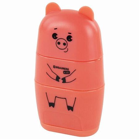 Точилка с ластиком 2 в 1 BRAUBERG KIDS "Зверушки", 2 отверстия, дизайн ассорти, 271989 