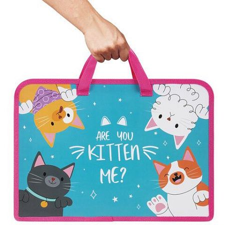 Папка на молнии с ручками ЮНЛАНДИЯ А4, 1 отделение, пластик, ширина 45 мм, "Cat gang", 272148 