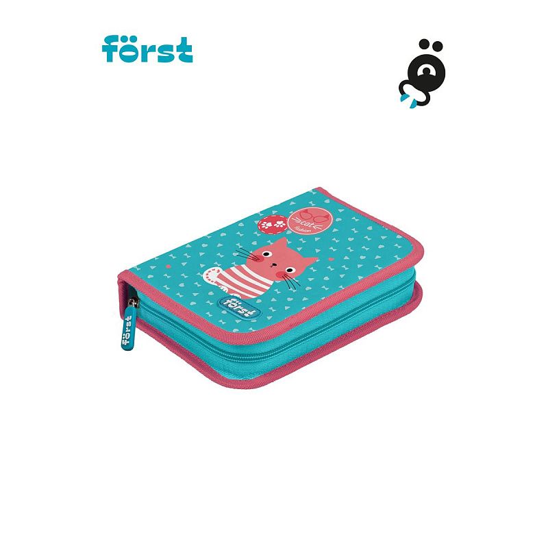 Пенал 1 отделение, 200*140*40 Först "Orange cat", дополнительная откидная секция, полиэстер 