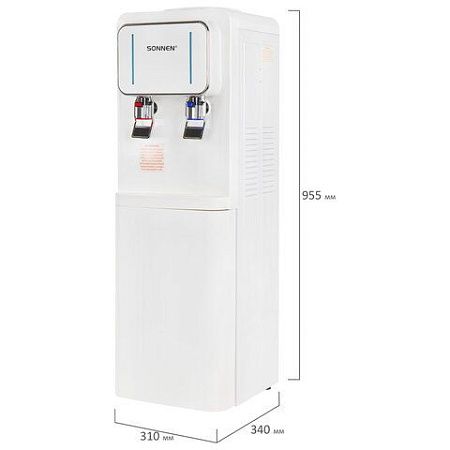 Кулер для воды SONNEN FSE-02Wc, напольный, НАГРЕВ/ОХЛАЖДЕНИЕ ЭЛЕКТРОННОЕ, шкаф, 2 крана, белый, 456167