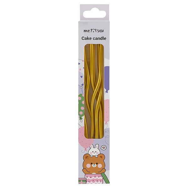 Свечи для торта с держателями MESHU "Wave gold", 13см, 6шт