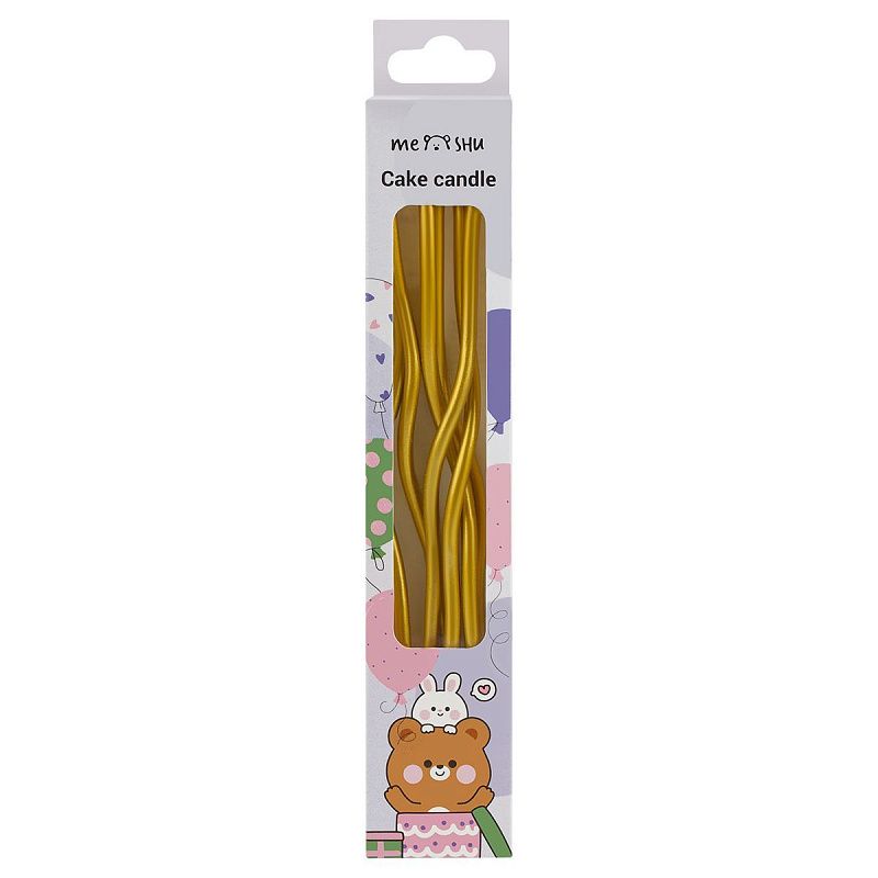 Свечи для торта с держателями MESHU "Wave gold", 13см, 6шт