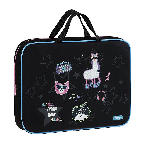 Папка текстильная с ручками 1 отделение, А4 Först "Disco Lama", 350*265*80мм, текстиль, на молнии