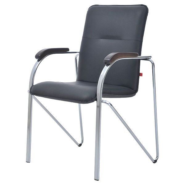 Стул Фабрикант "Самба" DO350/CH, Орех (1031), каркас металл хром, обивка кожзам черный BOX4