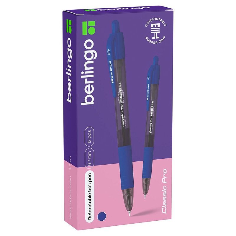 Ручка шариковая автоматическая Berlingo "Classic Pro" синяя, 0,7мм, грип 