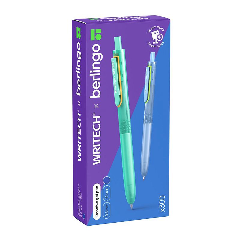 Ручка гелевая стираемая Berlingo "Writech.x300" синяя, 0,5мм, silent click 