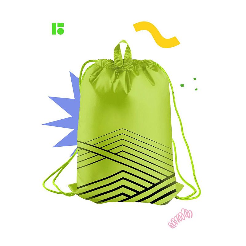 Мешок для обуви 1 отделение Berlingo "Green geometry", 360*470мм, карман на молнии 