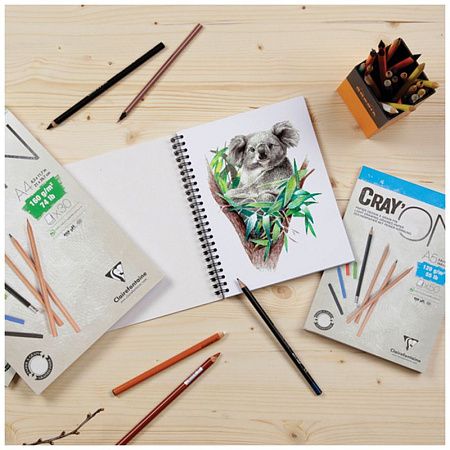 Скетчбук - блокнот 50л., А3 Clairefontaine "Cray ON", на склейке, мелкозерн., 120г/м2