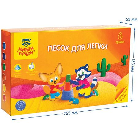 Песок для лепки Мульти-Пульти "Енот в пустыне", 6 цветов, 720г, в баночке, 4 формочки, карт. упаковка