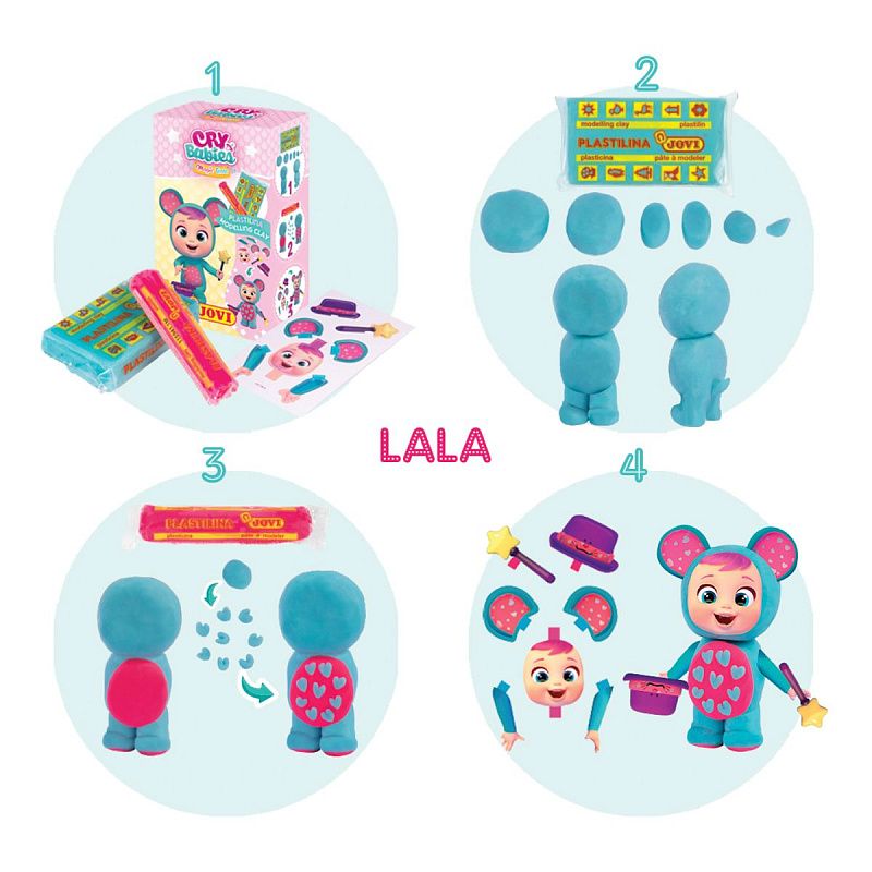 Набор с пластилином Cry Babies JOVI, 2 бруска 2-х цветов 15 и 50 гр, трафарет из картона , ассорти (Coney, Lady, Dotty, Lala)