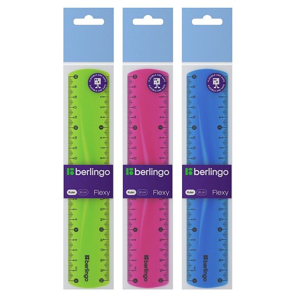 Линейка 20см Berlingo "Flexy", пластиковая, гибкая, ассорти, европодвес