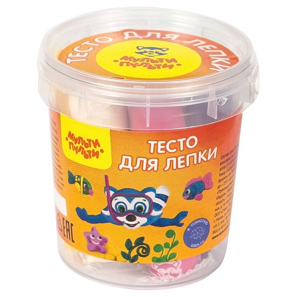 Тесто для лепки Мульти-Пульти "Приключения Енота", 07 цветов*15г, пластиковое ведро
