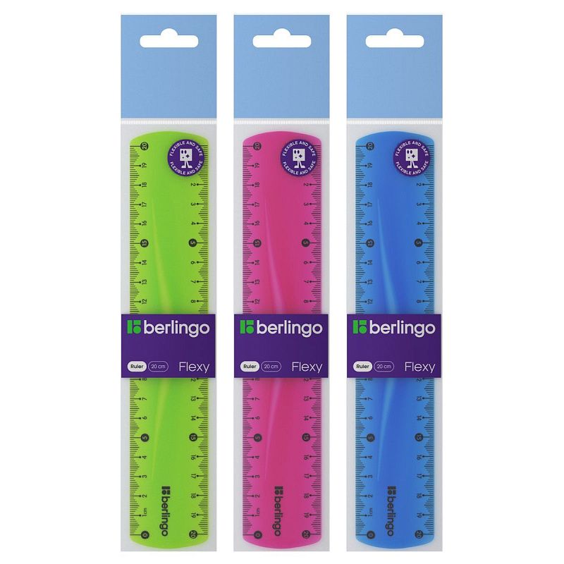 Линейка 20см Berlingo "Flexy", пластиковая, гибкая, ассорти, европодвес