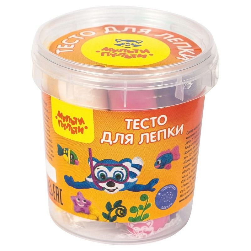 Тесто для лепки Мульти-Пульти "Приключения Енота", 07 цветов*15г, пластиковое ведро