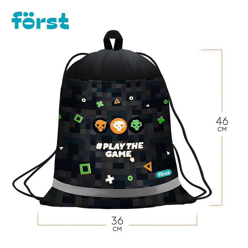 Мешок для обуви 1 отделение Först "Play the game", 360*460мм, вентиляционная сеточка, светоотражающая полоса 