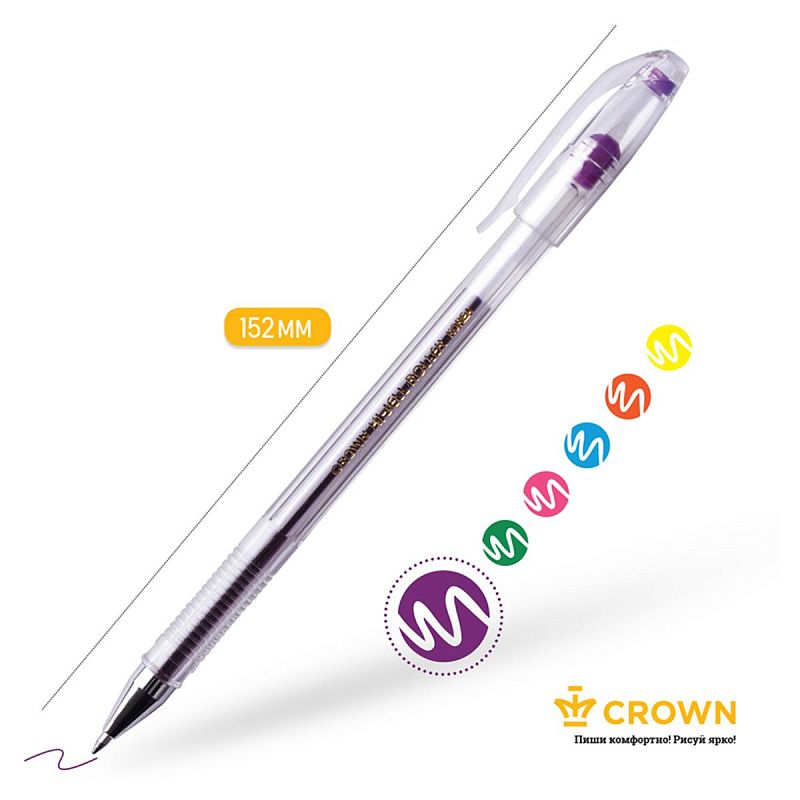 Ручка гелевая Crown "Hi-Jell Color" фиолетовая, 0,7мм 