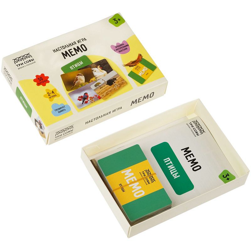 Игра настольная ТРИ СОВЫ "Мемо. Птицы", 50 карточек, картонная коробка 
