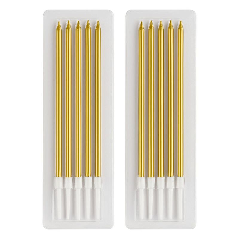 Свечи для торта с держателями MESHU "Straight gold", 14см, 10шт