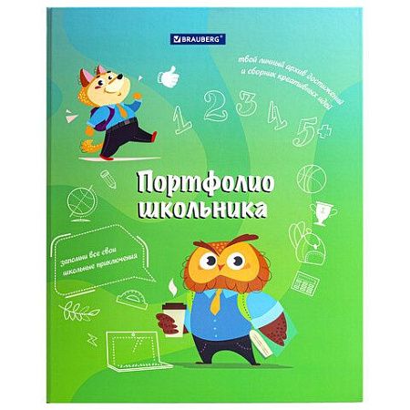 Папка-портфолио школьника "ОТЛИЧНИК", 4 кольца, 20 файлов, 10 вкладышей, 7БЦ матовая, BRAUBERG, 115240 