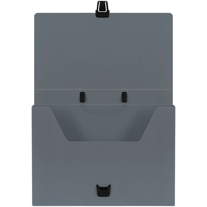 Папка-портфель 1 отделение СТАММ А4, 600мкм, на замке, пластик, серый 