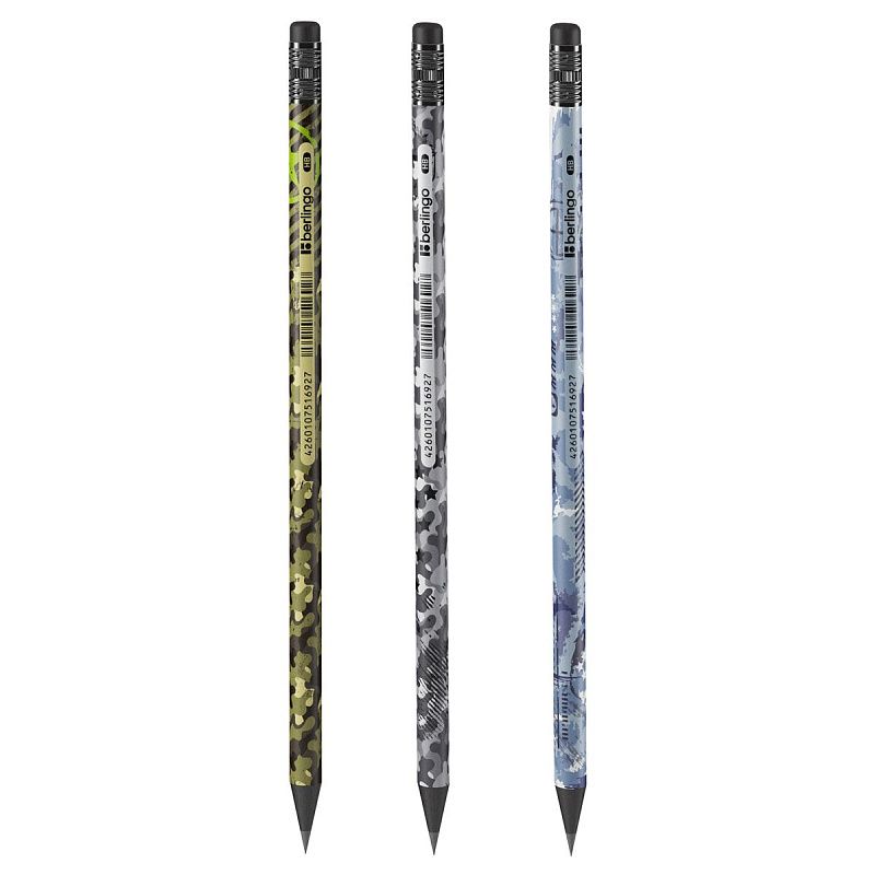 УЦЕНКА - Карандаш ч/г Berlingo "Military" HB, круглый, с ластиком, черное дерево, заточен (осн 299345)