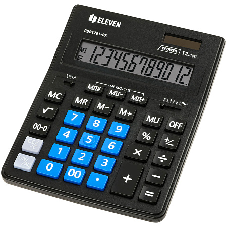 Калькулятор настольный Eleven Business Line CDB1201-BK/BL, 12 разрядов, двойное питание, 155*205*35мм, черный/синий