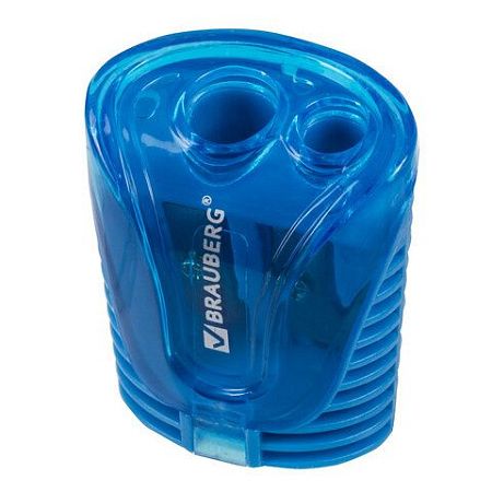 Точилка BRAUBERG "Cell Dual", 2 отверстия для чернографитных карандашей (в том числе утолщенных), с контейнером, корпус ассорти, 228435 