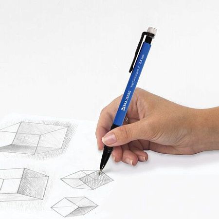 Карандаш механический 0,5 мм, BRAUBERG "Comfort", ластик, резиновый грип, корпус синий, 180283 