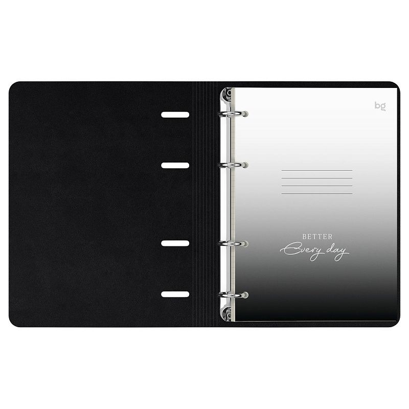 Тетрадь на кольцах А5, 120л., кожзам,  BG "Моно. Черный", иск. кожа, тиснение фольгой, на резинке