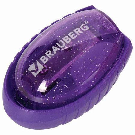 Точилка BRAUBERG "Shuttle", с контейнером, эллиптическая, ассорти, в картонном дисплее, 222505 