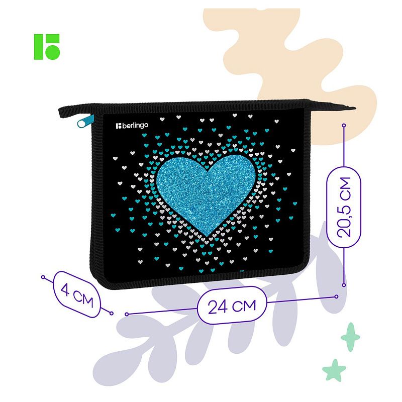 Папка для тетрадей 1 отделение, А5 Berlingo "Glamorous", 240*205*40мм, пластик, на молнии 