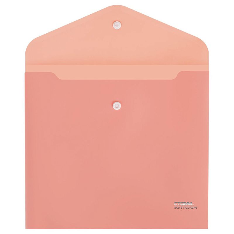 Папка-конверт на кнопке СТАММ "Акцент" А5+, 180мкм, пластик, непрозрачная, коралловая 