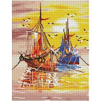 Алмазная мозаика ТРИ СОВЫ "Закат на море", 30*40см, холст на деревянном подрамнике, картонная коробка с пластиковой ручкой