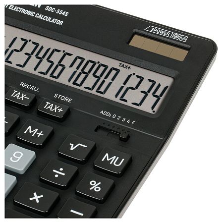Калькулятор настольный Eleven SDC-554S, 14 разрядов, двойное питание, 155*205*36мм, черный