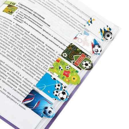 Закладки для книг МАГНИТНЫЕ c высечкой, "FOOTBALL", набор 6 шт., 35х25 мм, BRAUBERG, 113161 