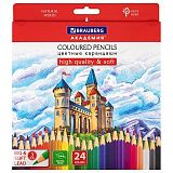Карандаши цветные мягкие BRAUBERG АКАДЕМИЯ, 24 цвета, шестигранные, грифель 3 мм, 181866