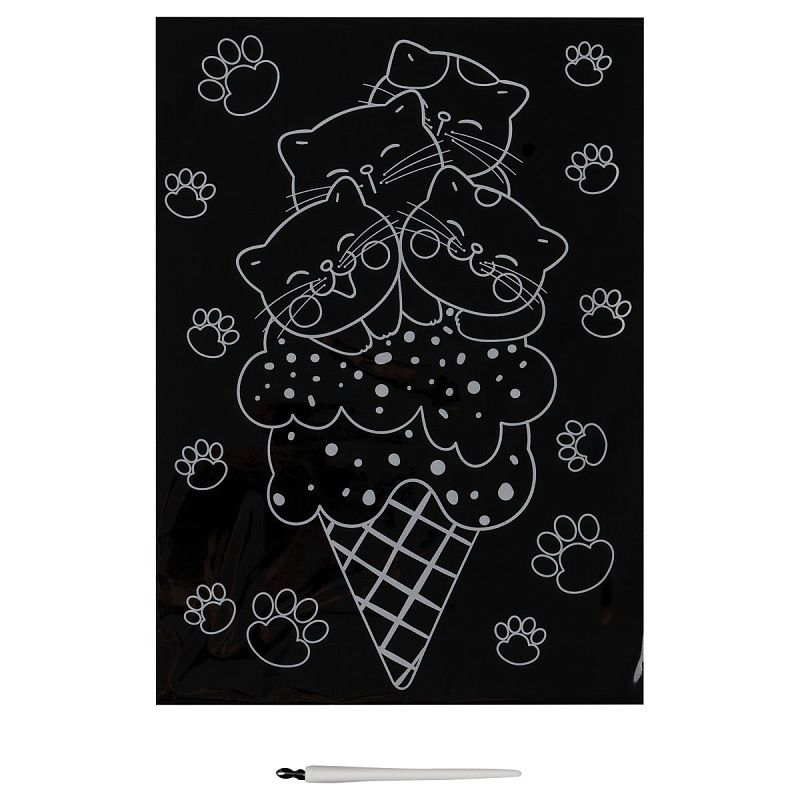 Гравюра с мультицветной основой ТРИ СОВЫ "Котомороженое", А4