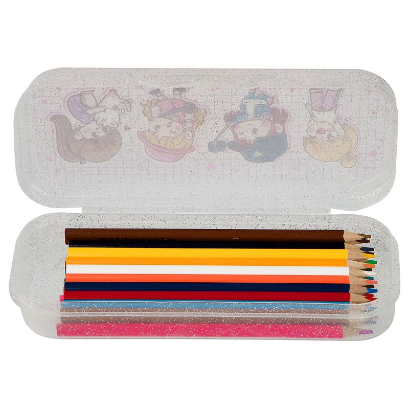 Пенал-футляр, 215*90*43 СТАММ "Подружки", прозрачный с блестками 