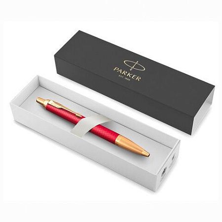 Ручка шариковая PARKER "IM Premium Red GT", корпус красный лак, позолоченные детали, синяя, 2143644 