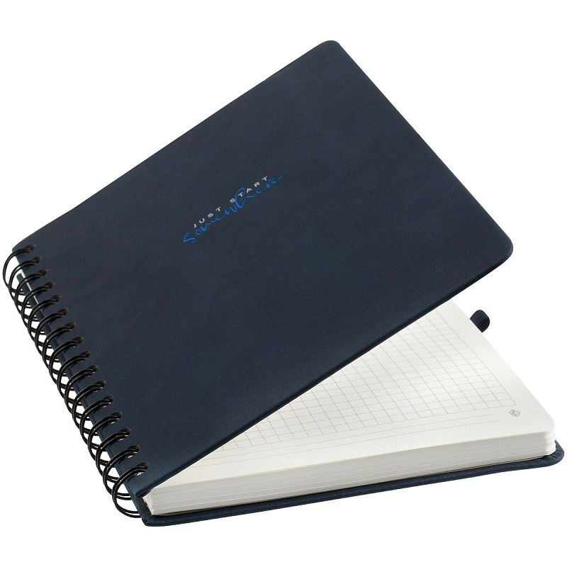 Записная книжка А5 96л., кожзам, на гребне, Greenwich Line "Just start. Blue", твердая обложка, тиснение фольгой, с петлей для ручки