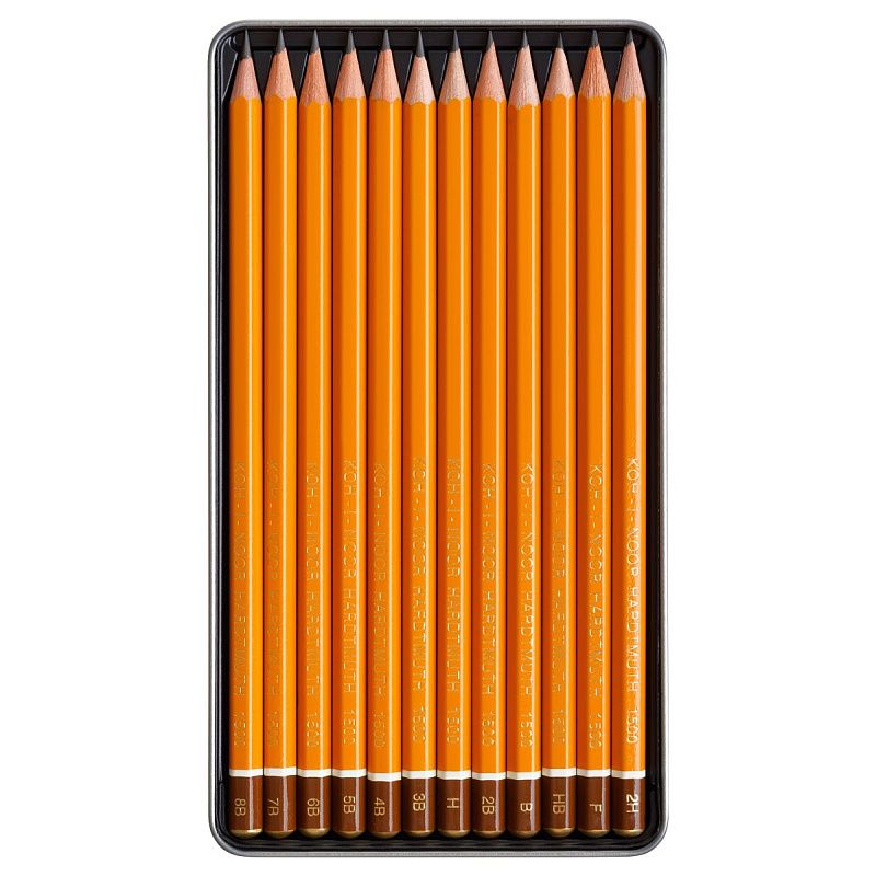 Набор карандашей ч/г Koh-I-Noor "1500 Art" 12шт., 8B-2H, заточен., метал. пенал 